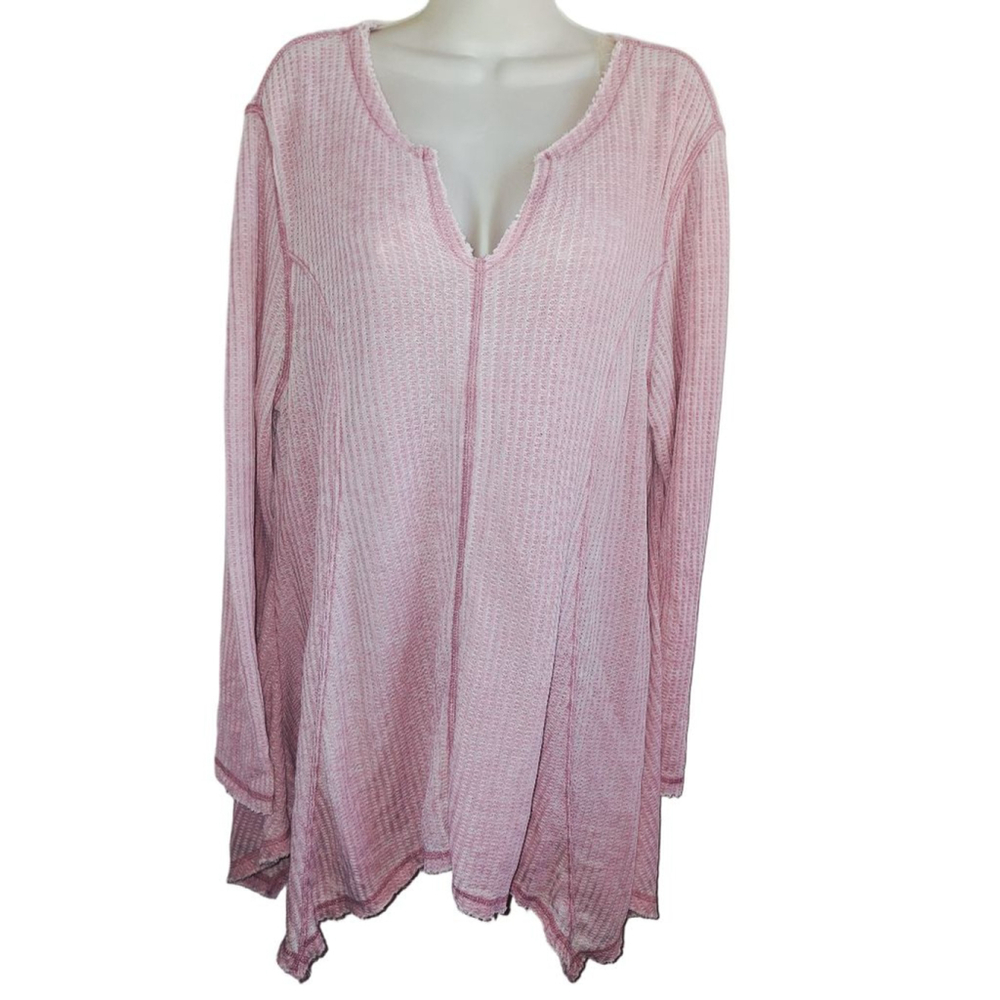 Seven7 Pink waffle knit Tunic Top XL Cottagecore